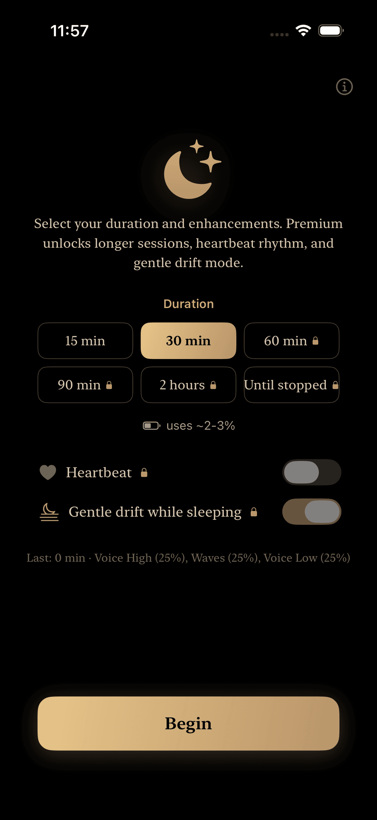 Drift free mode configuration screen showing 5 available sound orbs